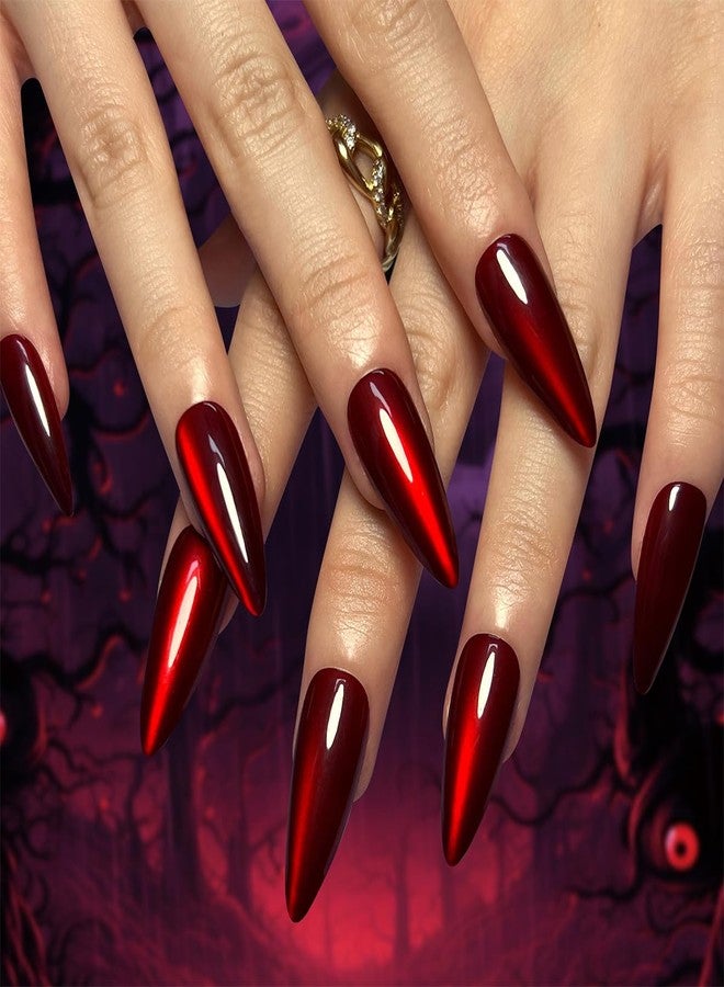 HJKDSFD 30Pcs Red Press on Nails Halloween Cute Glitter Fake Nails Medium Almond Nail Press on Solid Color False Nails Glossy Acrylic Stick on Nail Reusable Glue on Nails for Women Girls - Image 1